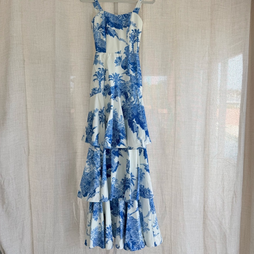 Mestiza New York 
Torero Tropical Palm Toile Print Tiered Ruffled Maxi Dress
